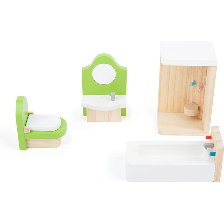 Small Foot 10872 Puppenmöbel aus Holz für das Badezimmer im Puppenhaus, inkl. Waschtisch, Badewanne, Dusche und Toilette, geeignet für Biegepüppchen, ideales Puppenzubehör für Kinder ab 3 Jahren – Bild 2