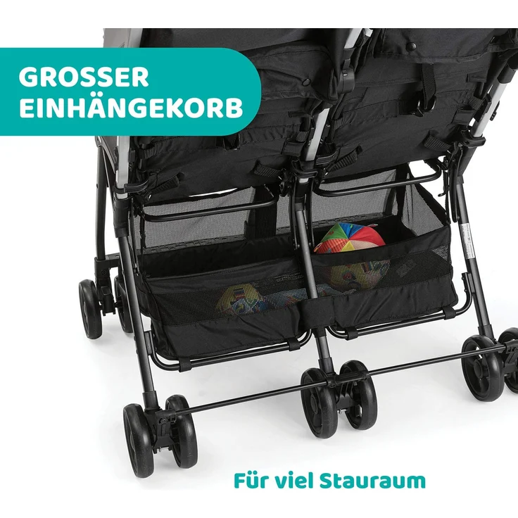 Chicco Zwilligsbuggy OHLALA' TWIN, ultra-leichtre und ultra-kompakter Geschwisterkinderbuggy für Babys und Kleinkinder ab Geburt inkl. Regenschutz, Silber – Bild 9