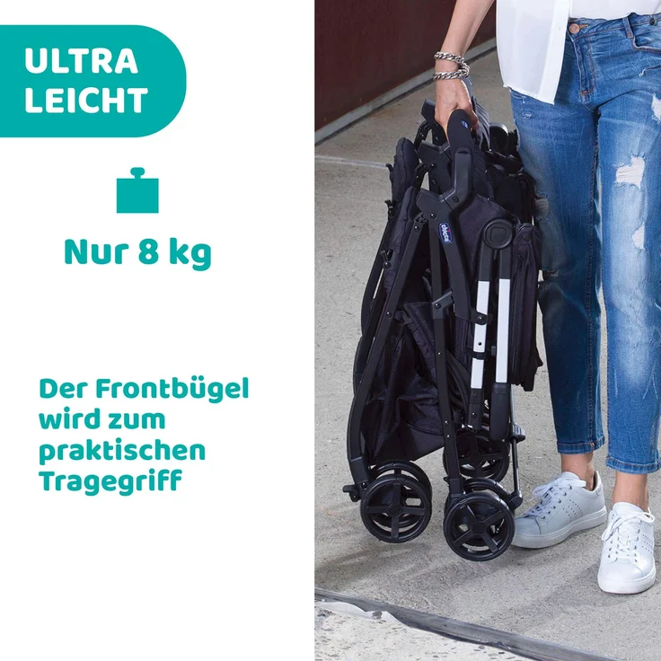 Chicco Zwilligsbuggy OHLALA' TWIN, ultra-leichtre und ultra-kompakter Geschwisterkinderbuggy für Babys und Kleinkinder ab Geburt inkl. Regenschutz, Silber – Bild 3