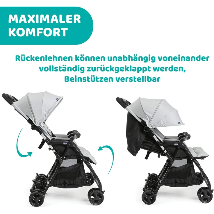 Chicco Zwilligsbuggy OHLALA' TWIN, ultra-leichtre und ultra-kompakter Geschwisterkinderbuggy für Babys und Kleinkinder ab Geburt inkl. Regenschutz, Silber – Bild 2