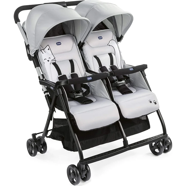 Chicco Zwilligsbuggy OHLALA' TWIN, ultra-leichtre und ultra-kompakter Geschwisterkinderbuggy für Babys und Kleinkinder ab Geburt inkl. Regenschutz, Silber – Bild 1