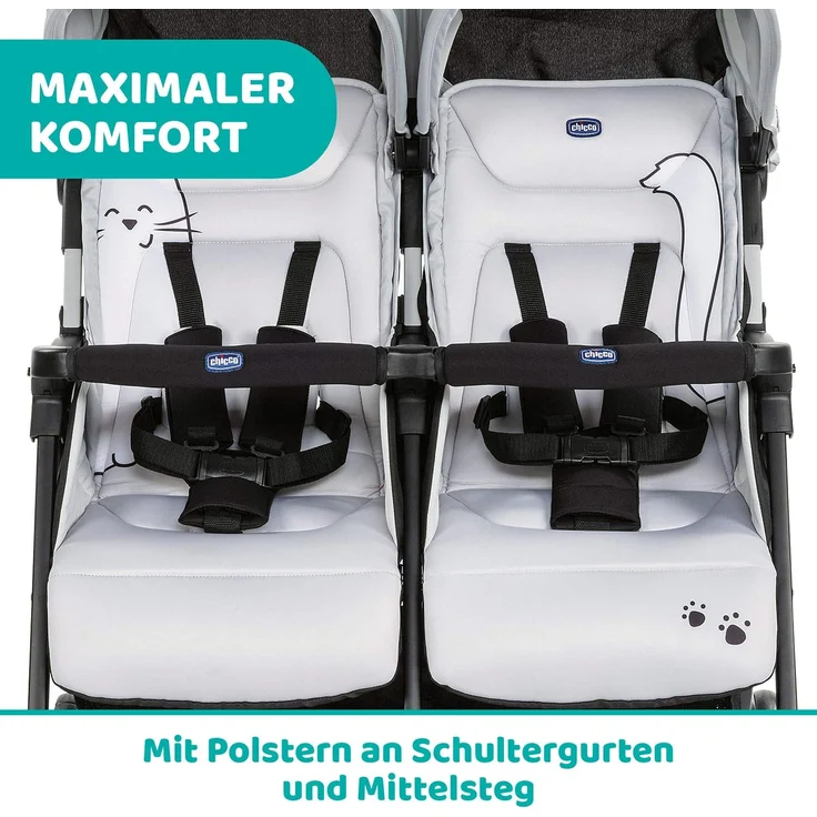 Chicco Zwilligsbuggy OHLALA' TWIN, ultra-leichtre und ultra-kompakter Geschwisterkinderbuggy für Babys und Kleinkinder ab Geburt inkl. Regenschutz, Silber – Bild 7
