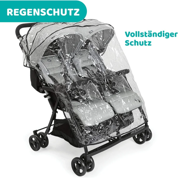 Chicco Zwilligsbuggy OHLALA' TWIN, ultra-leichtre und ultra-kompakter Geschwisterkinderbuggy für Babys und Kleinkinder ab Geburt inkl. Regenschutz, Silber – Bild 10