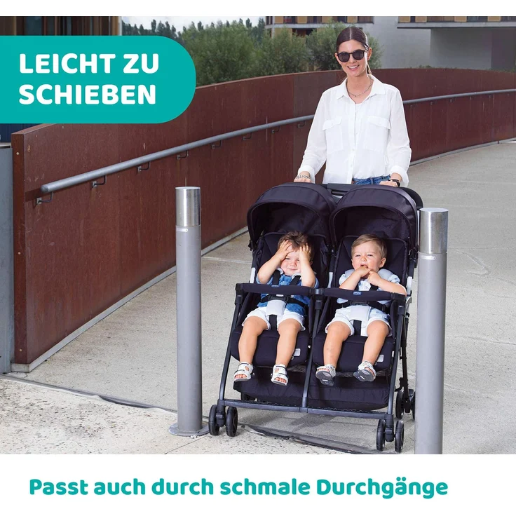 Chicco Zwilligsbuggy OHLALA' TWIN, ultra-leichtre und ultra-kompakter Geschwisterkinderbuggy für Babys und Kleinkinder ab Geburt inkl. Regenschutz, Silber – Bild 4