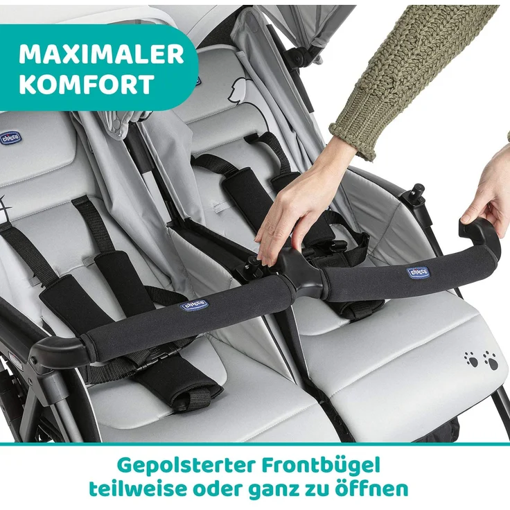 Chicco Zwilligsbuggy OHLALA' TWIN, ultra-leichtre und ultra-kompakter Geschwisterkinderbuggy für Babys und Kleinkinder ab Geburt inkl. Regenschutz, Silber – Bild 11