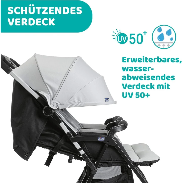 Chicco Zwilligsbuggy OHLALA' TWIN, ultra-leichtre und ultra-kompakter Geschwisterkinderbuggy für Babys und Kleinkinder ab Geburt inkl. Regenschutz, Silber – Bild 8