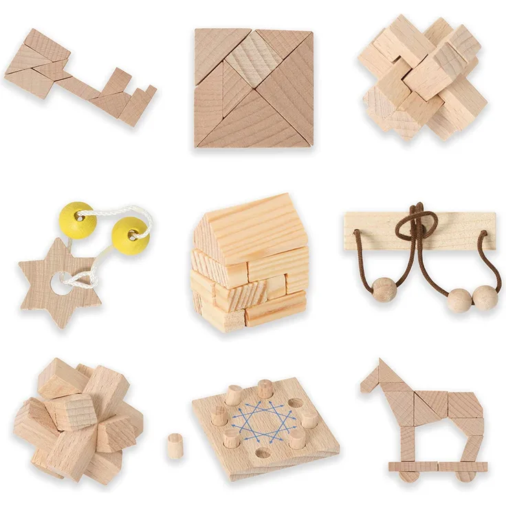 Bartl 500270 Knobelspiele aus Holz Puzzle Set G (9 Puzzles) Geschicklichkeitsspiele für Erwachsene und Kinder