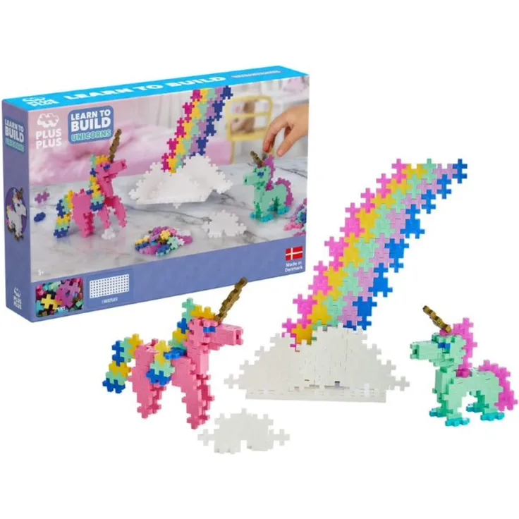 Plus-Plus 9603908 - Learn to Build, Unicorns, Einhörner, 275 Bausteine, Konstruktionsspielzeug, Pastellfarben