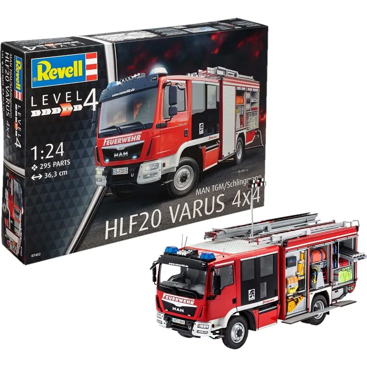 Revell Modellbausatz LKW 1:24 - Feuerwehr MAN TGM / Schlingmann HLF 20 VARUS 4x4 im Maßstab 1:24, Level 4, originalgetreue Nachbildung mit vielen Details, Truck, 07452