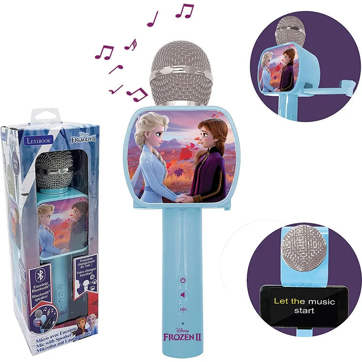 Lexibook MIC240FZ Disney Frozen 2 Die Eiskönigin ELSA Bluetooth-Mikrofon mit Voice-Changer-Funktion, Einziehbarer Telefonhalter enthalten, Eingebauter Lautsprecher, Blau – Bild 2