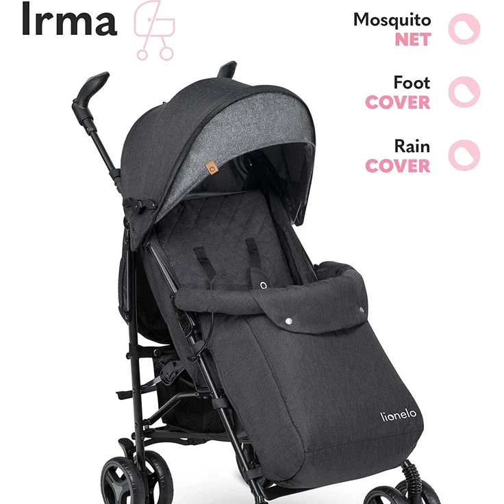 LIONELO Irma Kinderwagen bis 15 kg, Kinderwagen, leichter moderner Kinderwagen mit Liegefunktion, faltbar, große 6-Zoll-Räder, großer Korb, Tasche, Moskitonetz – Bild 8