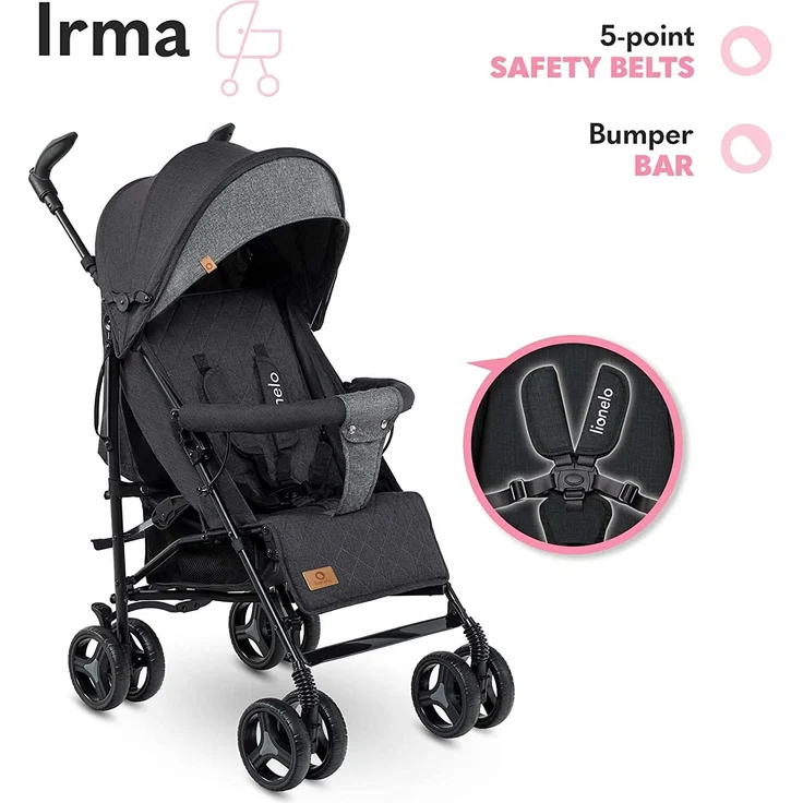 LIONELO Irma Kinderwagen bis 15 kg, Kinderwagen, leichter moderner Kinderwagen mit Liegefunktion, faltbar, große 6-Zoll-Räder, großer Korb, Tasche, Moskitonetz – Bild 5
