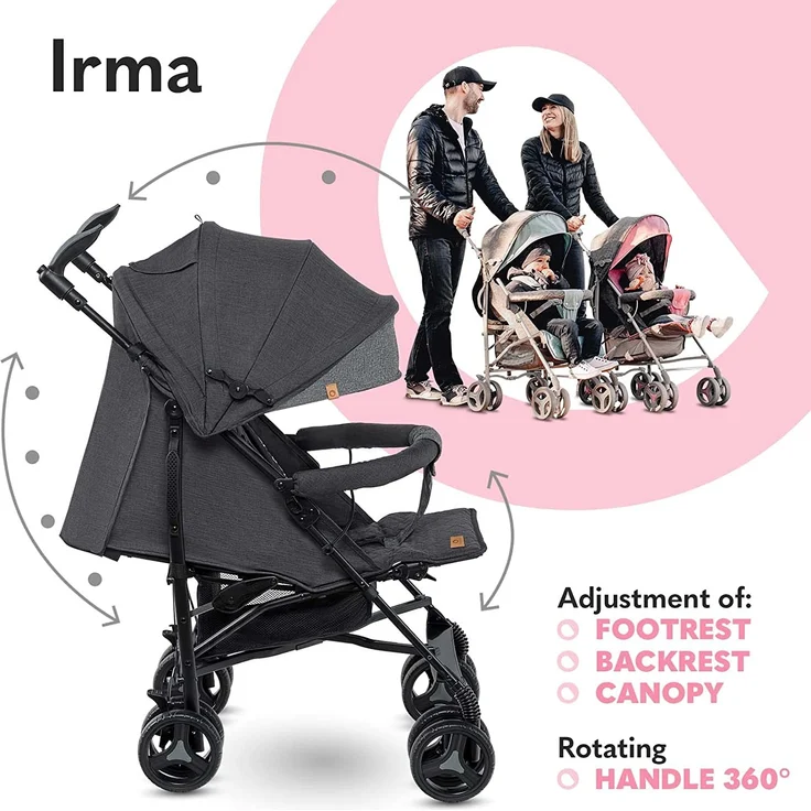 LIONELO Irma Kinderwagen bis 15 kg, Kinderwagen, leichter moderner Kinderwagen mit Liegefunktion, faltbar, große 6-Zoll-Räder, großer Korb, Tasche, Moskitonetz – Bild 3