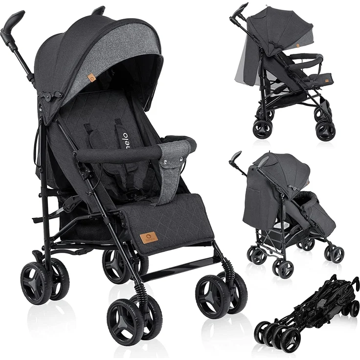 LIONELO Irma Kinderwagen bis 15 kg, Kinderwagen, leichter moderner Kinderwagen mit Liegefunktion, faltbar, große 6-Zoll-Räder, großer Korb, Tasche, Moskitonetz – Bild 1
