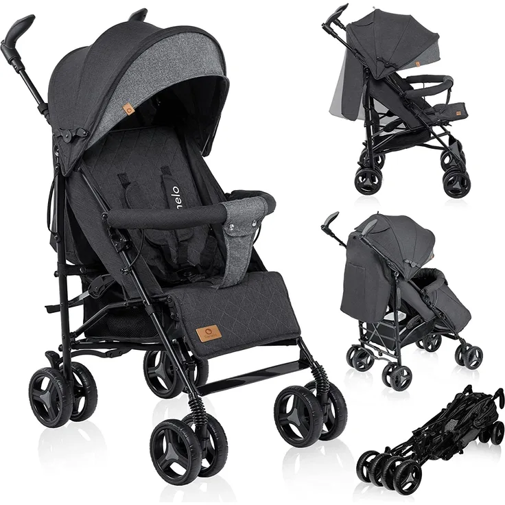 LIONELO Irma Kinderwagen bis 15 kg, Kinderwagen, leichter moderner Kinderwagen mit Liegefunktion, faltbar, große 6-Zoll-Räder, großer Korb, Tasche, Moskitonetz
