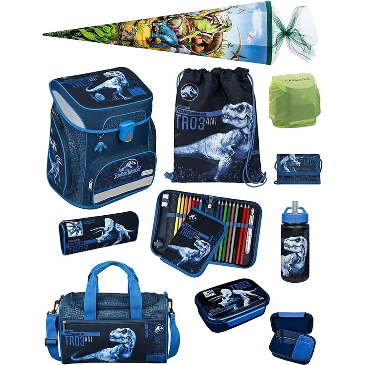 Scooli Easy Fit Schulranzen JURASSIC WORLD DINOSAURIER 10-teiliges Set mit Sporttasche und Schultüte