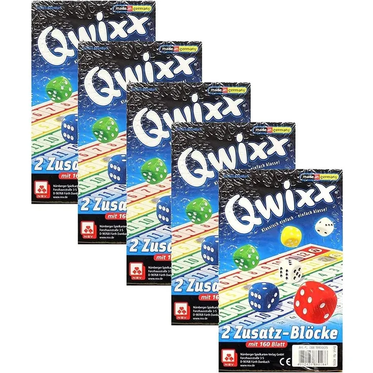 Nürnberger-Spielkarten Qwixx 5x 2 Zusatzblöcke - Vorteilspack