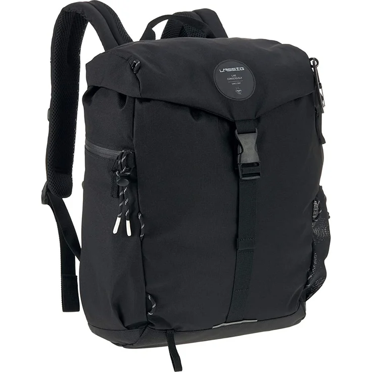 LÄSSIG Baby Wickel-/Wanderrucksack mit Wickelunterlage, Kinderwagenbefestigung, Flaschenwärmer wasserabweisend nachhaltig produziert/Outdoor Backpack black – Bild 2