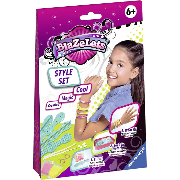 Ravensburger Blazelets Style Set, Glitzer-Armbänder selber machen, Kreatives Bastelset für Mädchen ab 6 Jahren, stylische Freundschaftsarmbänder