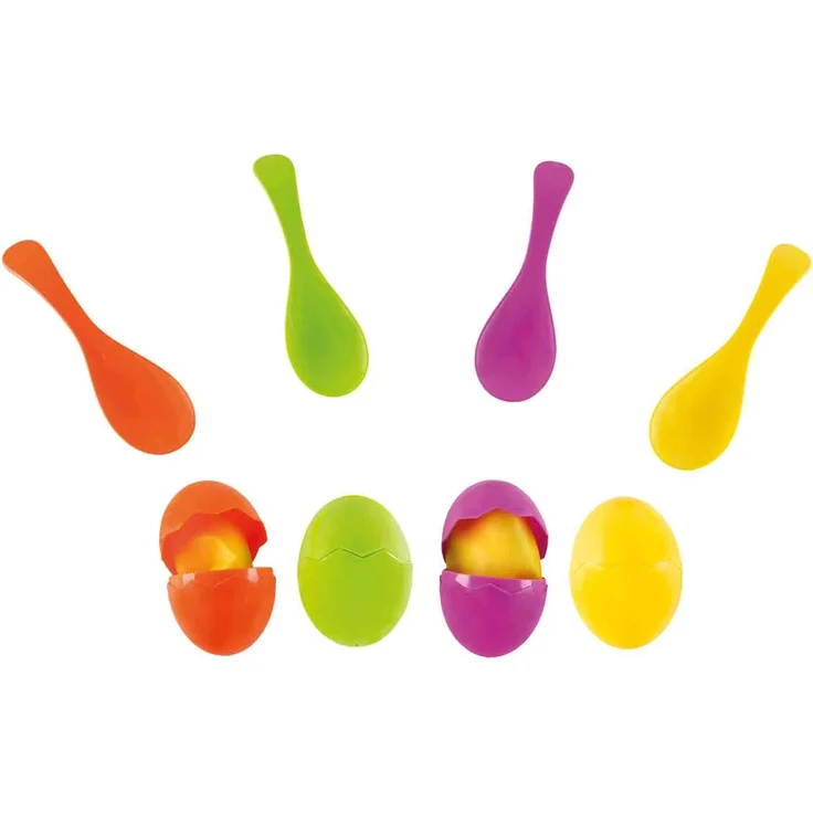 Idena 40074 Geschicklichkeitsspiel Eierlaufen, mit 4 Eiern und 4 Löffeln, perfekt für drinnen und draußen, Partys und Sportfeste – Bild 2