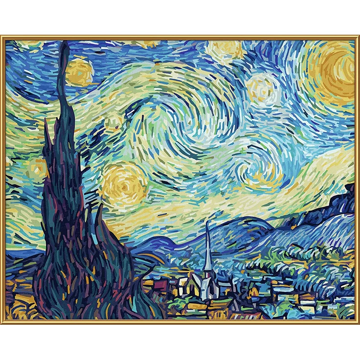 Schipper 609130816 Malen nach Zahlen, Sternennacht nach Vincent van Gogh - Bilder malen für Erwachsene, inklusive Pinsel und Acrylfarben, 40 x 50 cm – Bild 3