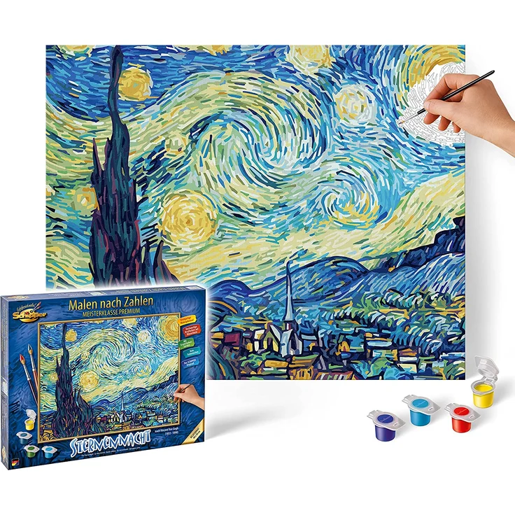 Schipper 609130816 Malen nach Zahlen, Sternennacht nach Vincent van Gogh - Bilder malen für Erwachsene, inklusive Pinsel und Acrylfarben, 40 x 50 cm – Bild 1
