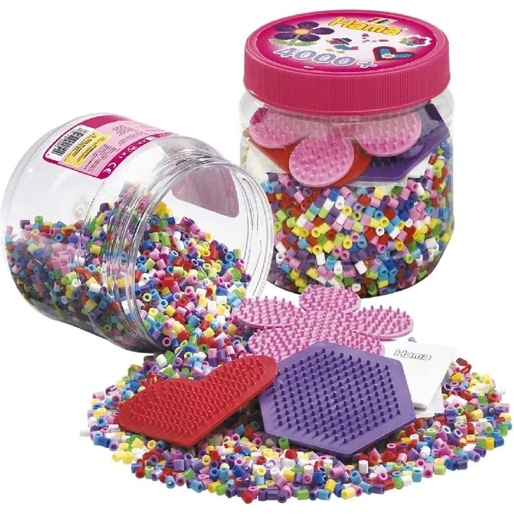 Hama Perlen 2051 Bügelperlen Dose mit ca. 4. 000 bunten Midi Bastelperlen mit Durchmesser 5 mm im Farben Mix und 3 Stiftplatten, kreativer Bastelspaß für Groß und Klein