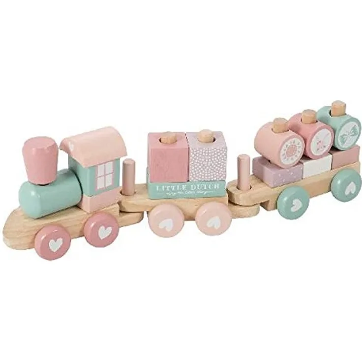 Tolle Holz Eisenbahn, Stapelspielzeug, 17 Teile, rosa, von Little Dutch