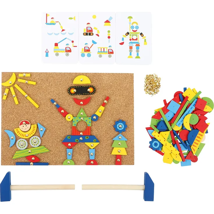 Hämmerchen Spiel aus Kork und Holz, inkl. Zubehör (2 Hammer, 100 Nägel und 126 bunte Holzteile), für kreativen Spaß ab 6 – Bild 2