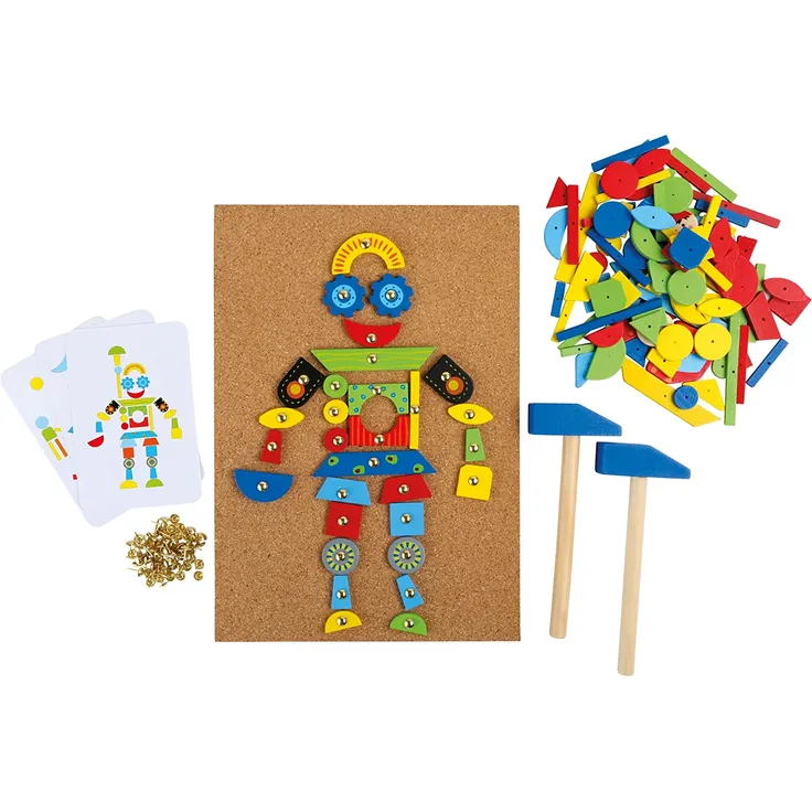 Hämmerchen Spiel aus Kork und Holz, inkl. Zubehör (2 Hammer, 100 Nägel und 126 bunte Holzteile), für kreativen Spaß ab 6