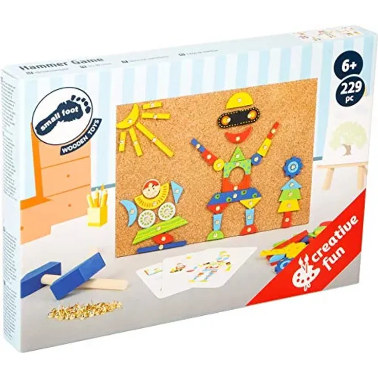 Hämmerchen Spiel aus Kork und Holz, inkl. Zubehör (2 Hammer, 100 Nägel und 126 bunte Holzteile), für kreativen Spaß ab 6 – Bild 4