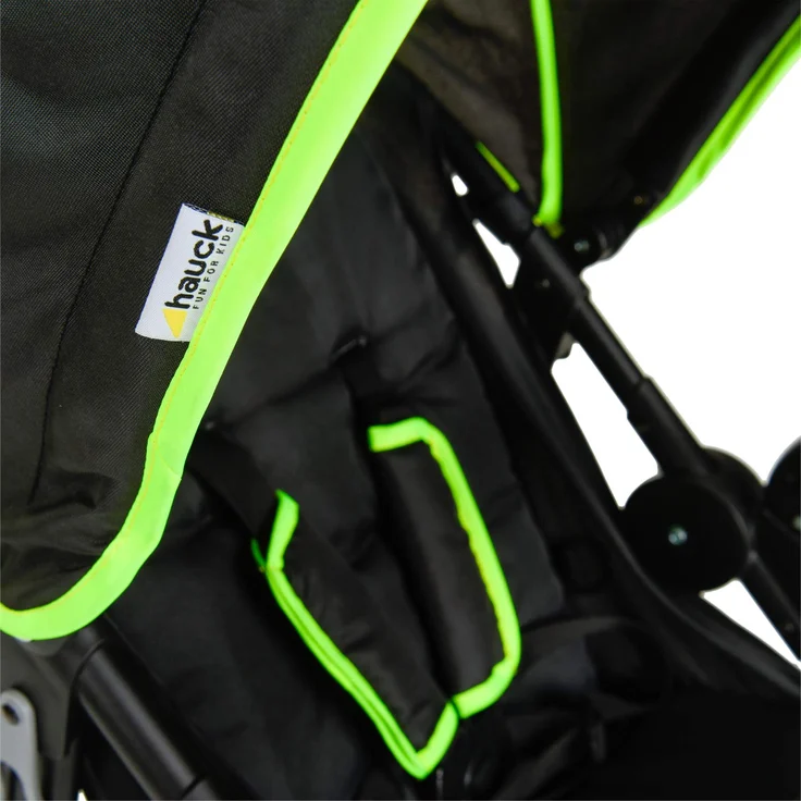 Hauck Kinder Buggy Runner, Große Luftreifen 3 Rad, Bis 25 kg, mit Liegefunktion und Netzfenster, Höhenverstellbar, Zusammenklappbar, Großer Korb, Schwarz Neon Gelb – Bild 4
