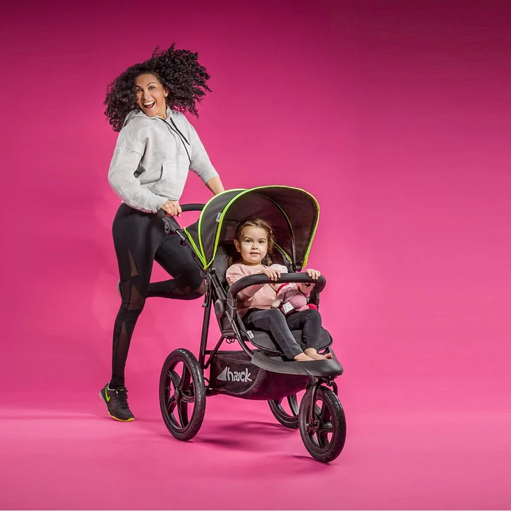 Hauck Kinder Buggy Runner, Große Luftreifen 3 Rad, Bis 25 kg, mit Liegefunktion und Netzfenster, Höhenverstellbar, Zusammenklappbar, Großer Korb, Schwarz Neon Gelb – Bild 8