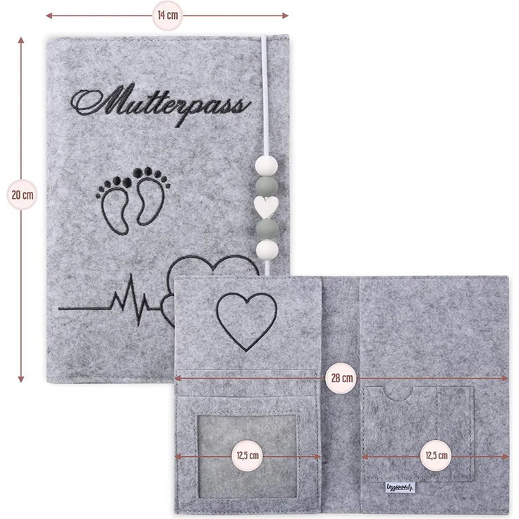 Lezzanna - Mutterpasshülle aus Filz - Mutterpass Tasche - Dokumententasche - in 4 Farben - viele Fächer für Ultraschallbilder und vieles mehr - Geschenk für Schwangere - Organizer – Bild 5