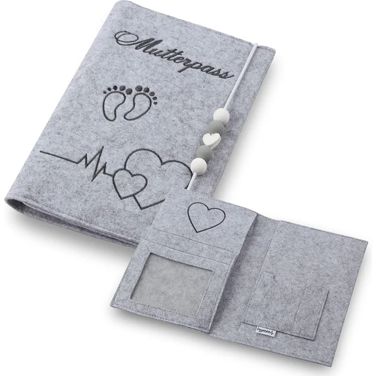 Lezzanna - Mutterpasshülle aus Filz - Mutterpass Tasche - Dokumententasche - in 4 Farben - viele Fächer für Ultraschallbilder und vieles mehr - Geschenk für Schwangere - Organizer – Bild 1