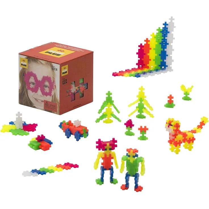 Plus-Plus 9603311 Geniales Konstruktionsspielzeug, Open Play Neon, Bausteine-Set, 600 Teile