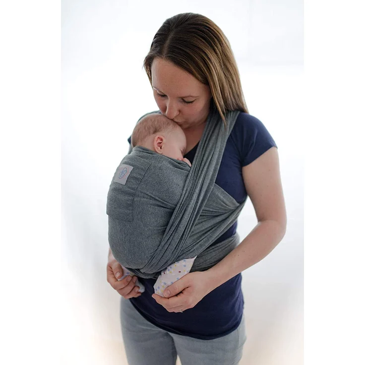 Babytragetuch mit Vordertasche inkl. Baby Wrap Carrier Tasche und Anleitung - langes elastisches Tragetuch für Früh- und Neugeborene Kleinkinder (Grau) – Bild 9