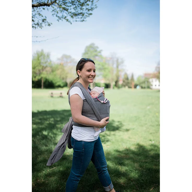 Babytragetuch mit Vordertasche inkl. Baby Wrap Carrier Tasche und Anleitung - langes elastisches Tragetuch für Früh- und Neugeborene Kleinkinder (Grau) – Bild 4