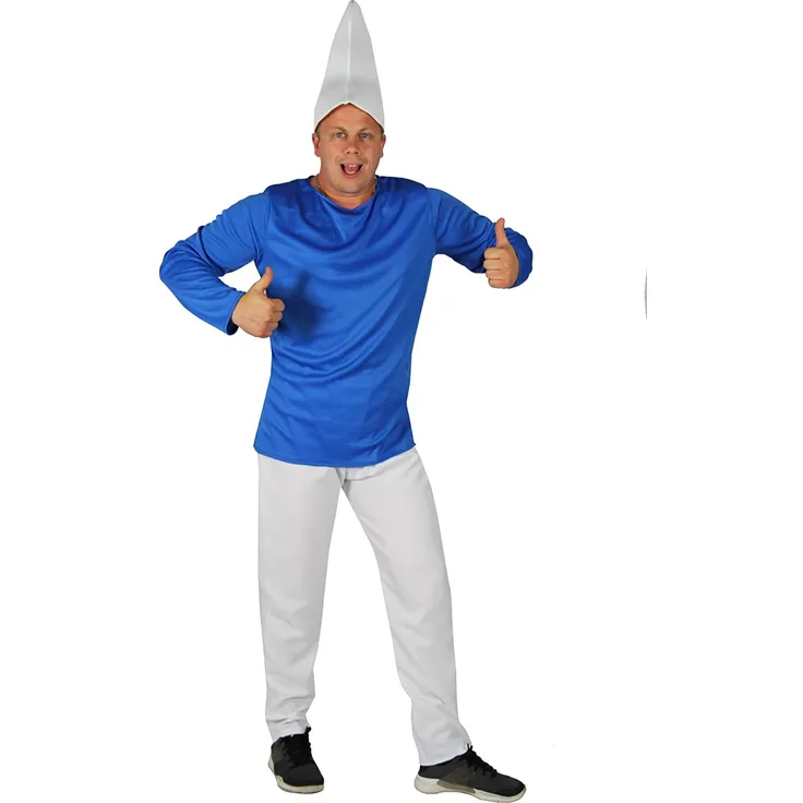 Foxxeo Blauer Zwerg Kostüm mit weißer Mütze für Herren zu Fasching und Karneval Zwergenkostüm Herrenkostüm Größe XXL