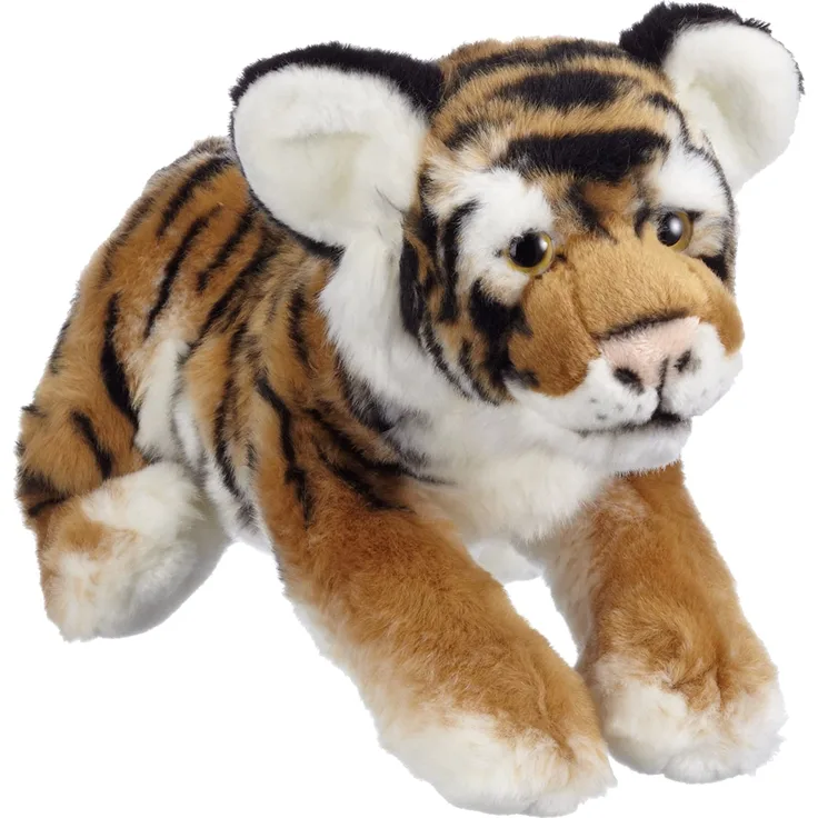 Bauer Spielwaren "Blickfänger" Jaquard Tiger liegend Plüschtier: Naturgetreues Kuscheltier, extraweich, ideal auch als Geschenk, 36 cm, braun-schwarz (14102)
