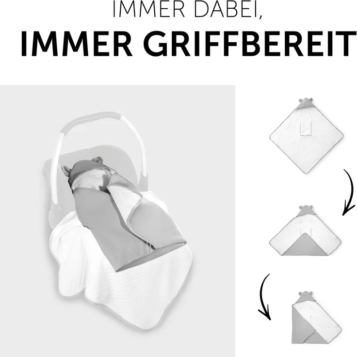 Hauck Baby Einschlagdecke Snuggle N Dream / Baumwolle / Universal für Babyschale, Autositz, Kinderwagen, Buggy, Babybett, Wippen / für 3 -und 5- Punkt-Gurtsysteme / 40 ° Maschinenwäsche / Grau – Bild 3