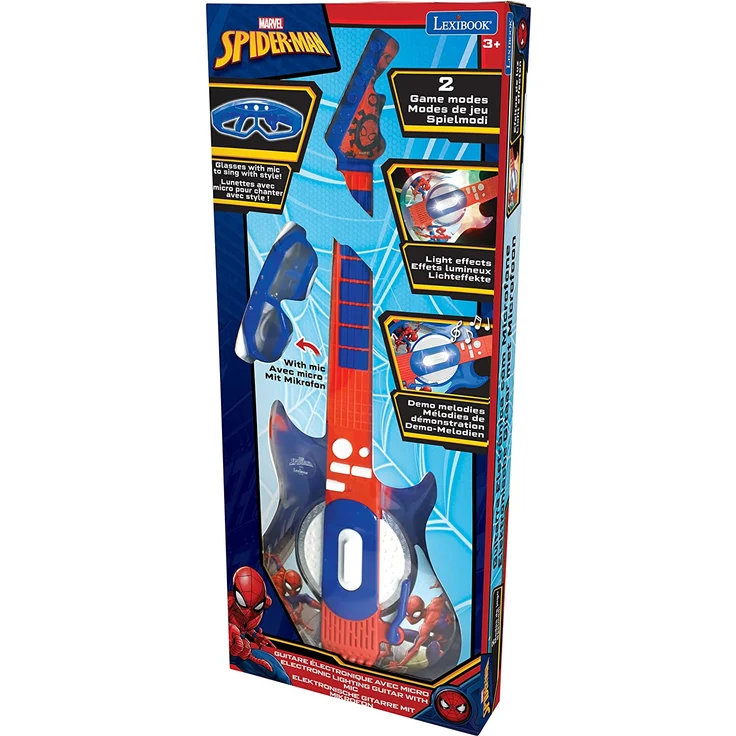 Lexibook K260SP Spider-Man Elektronische Gitarre mit Licht, Brille mit Mikrofon, Demo-Songs, MP3-Stecker, blau/rot – Bild 6