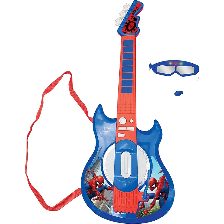 Lexibook K260SP Spider-Man Elektronische Gitarre mit Licht, Brille mit Mikrofon, Demo-Songs, MP3-Stecker, blau/rot – Bild 1