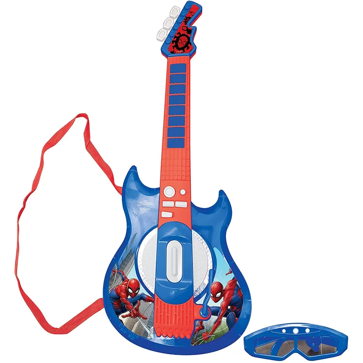 Lexibook K260SP Spider-Man Elektronische Gitarre mit Licht, Brille mit Mikrofon, Demo-Songs, MP3-Stecker, blau/rot – Bild 3