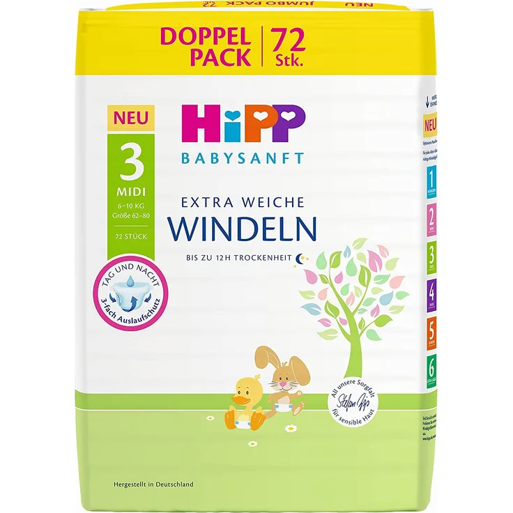 Babysanft Windeln Midi 3 Doppelpack, 3er Pack (3 x 2 x 36 Stück)