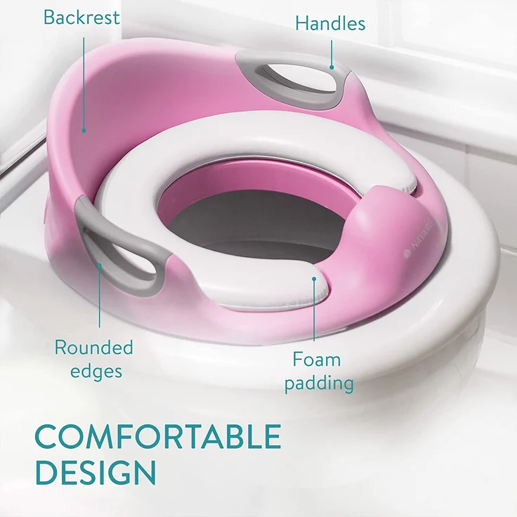 Navaris Kinder Toilettensitz WC Aufsatz - 12 Monate bis 7 Jahre - Baby Sitz Anti-Rutsch Polster Kloaufsatz - Griff und Spritzschutz - Toilettentrainer rosa – Bild 3