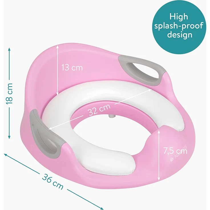 Navaris Kinder Toilettensitz WC Aufsatz - 12 Monate bis 7 Jahre - Baby Sitz Anti-Rutsch Polster Kloaufsatz - Griff und Spritzschutz - Toilettentrainer rosa – Bild 6
