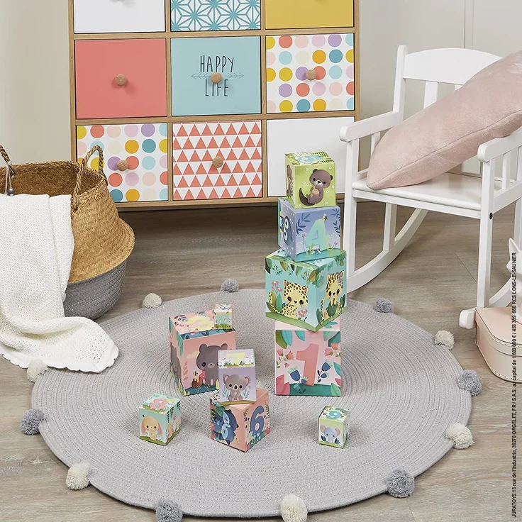 Janod J02652 Quadratische Pyramide-Niedliche Tiere-Baby-und Kleinkindspielzeug-Spielzeug zum Stapeln und Stecken-Erlernen der Größen-und Zahlenbegriffe-Ab 1 Jahr – Bild 5