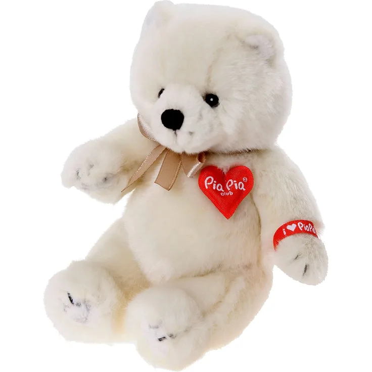 Bauer Spielwaren 'Pia Pia Club' Eisbär sitzend: Flauschiges Kuscheltier zum Liebhaben und Spielen, mit Sammelarmband, waschbar, 17 cm, wollweiß (17085)