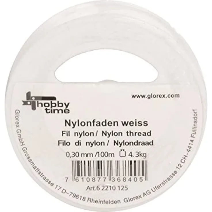 Glorex 6 2210 125 Nylonfaden, Mehreres, Weiß, 7.5 x 7.5 x 1.7 cm